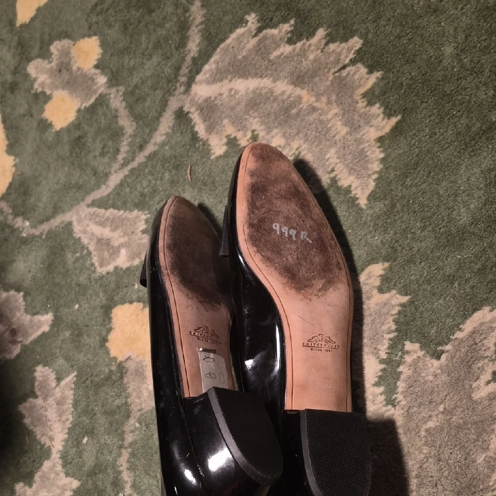 Bally Women's Black Patent Leather Loafers with Gold Buckle
